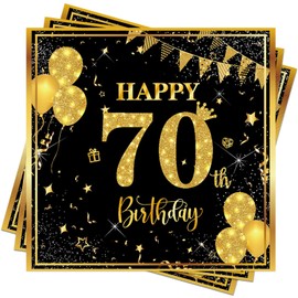 Wentsent 70th Birthday Napkins, 40pcs Black Gold Happy 70th Birthday Party Napkins Table Decoration for Women Men, 70th Table Napkins for Him Her