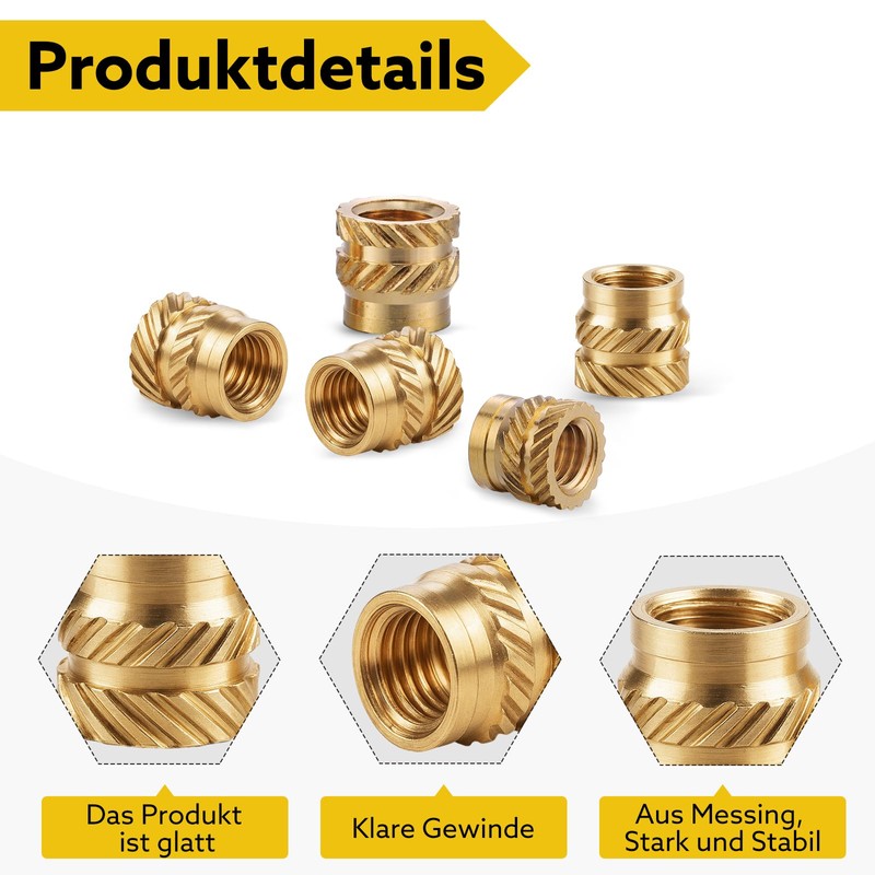 Pack of 100 Threaded Inserts, M3 x 5 x 4