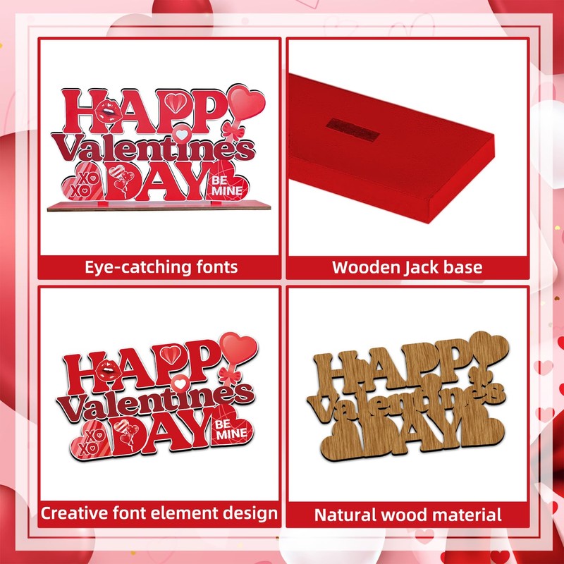Valentines Day Table Decorations for Home Wood Decor 11.8x6.5inch Red