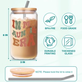 JOSTTER Aunt Glass Cup Gifts - Auntie Birthday Gift Ideas Iced Coffee Cup 16 oz, Christmas & Mother's Day Gifts for New Auntie Best Aunt Ever from Niece Nephew