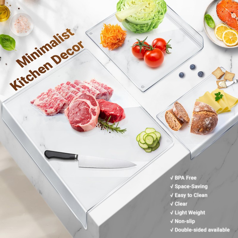 Acrylic Cutting Board with Counter Lip, 3PCS Cutting Board Set,