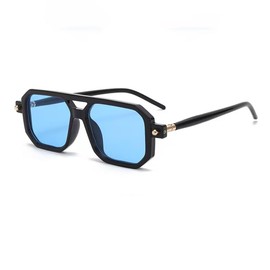 NIDOVIX Vintage Square 70s Aviator Sunglasses for Women Men Retro Classic Flat Aviator Frame Sun Glasses UV Protection (Black/Clear Blue)