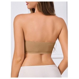 SweatyRocks Women's Front Closure Bandeau Bra Strapless Push Up Underwire Bras Khaki 38D