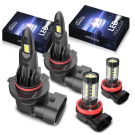 AUIMSOCO 9012 H11 Combo 4pcs LED Headlight Hi/Lo Beam Fog Light Bulbs Super Bright White