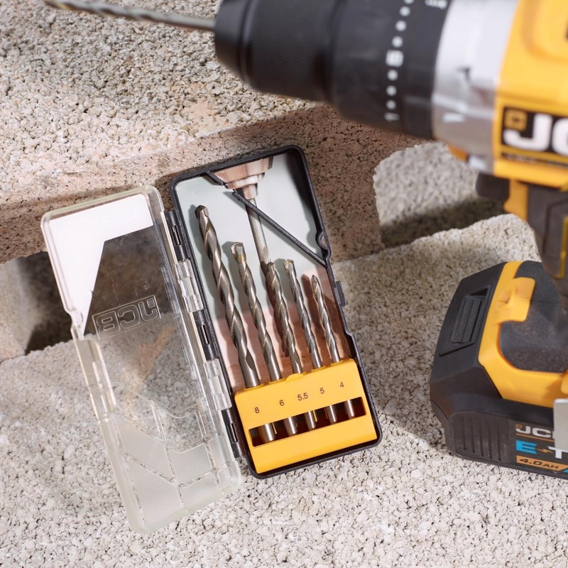 JCB Masonry Drill Bit Set, 5 Pieces, Solid Steel, Carbide