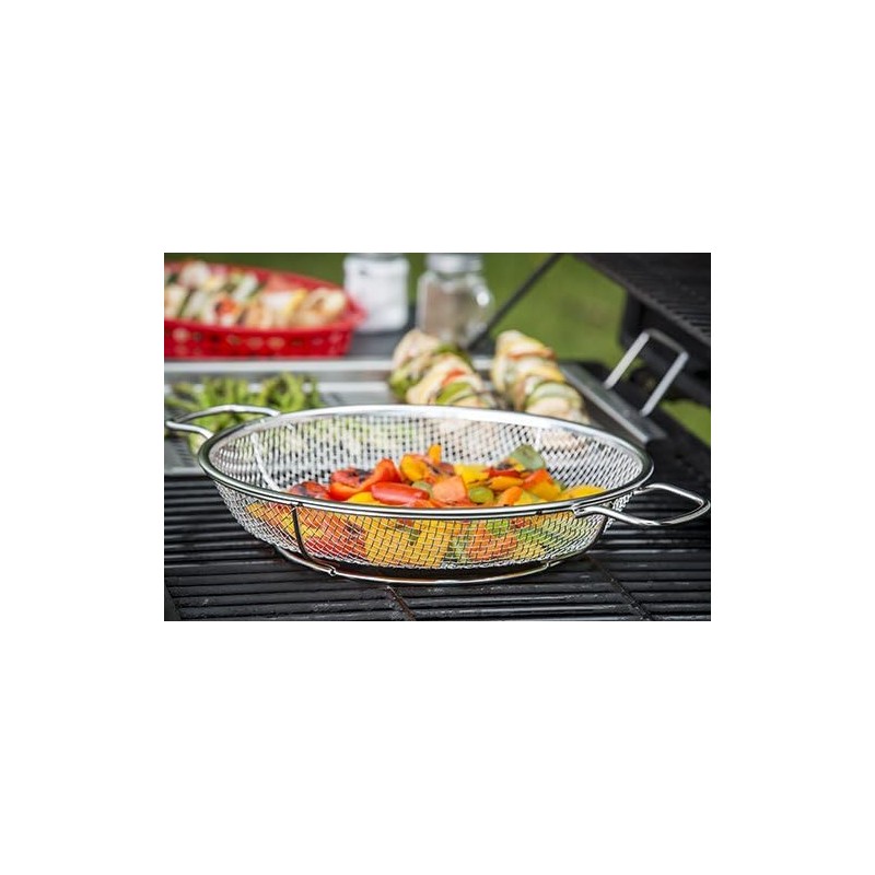 TableCraft BBQ Stainless Steel Cast Iron 16-Inch Round Grilling Basket,