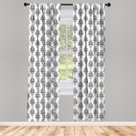 Ambesonne Damask Window Curtains, Baroque Style Victorian Renaissance Pattern with Effects Vintage Design, Lightweight Decor 2-Panel Set with Rod Pocket, Pair of - 28" x 63", Off White