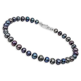 5mm black freshwater pearl bracelet with sterling silver seed beads, white gold plated lobster hook, 7.5 inches june birthstone gift for her, uniquelan jewelry