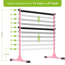 Dolibest Freestanding Ballet Bar, Height Adjustable Ballet Bar, Heavy Duty Dance Bar, with Non-Slip Rubber Pads, Enhanced Stability, Dance/Yoga/Fitness Stretching Bar, Ideal for Kids and Adults