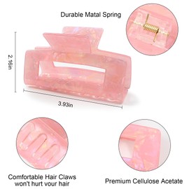 Bgffuy 3PCS Large Hair Claw Clips for Thick Hair - 4 Inch Strong Hold Non-Slip Hair Clamps for Women - Big Rectangle Hair Clips for Heavy Hair, Updo, Bun, Ponytail (white&blue&pink）