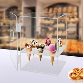 DNYSYSJ 9-hole Ice Cream Cone Holder Stand,Transparent Cone Display Cabinet, Acrylic Ice Cream Cone Display Box with 9 Holes, Ice Cream Cone Bracket Ice Cream Waffle Cone Cabinet w/Handle