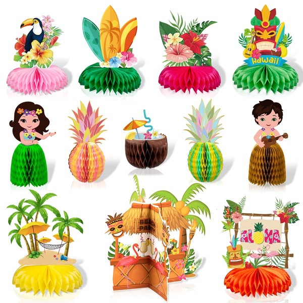 12Pcs Hawaiian Luau Party Table Decorations - Double sided Aloha