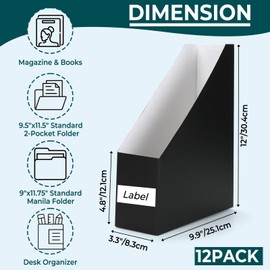 EXYGLO 12 Pack Magazine File Holder, Cardboard Magazine Rack with Label, Foldable Storage Organizer Box for Book, Documents, Floral Design, 9.9x3.3x12 Inches