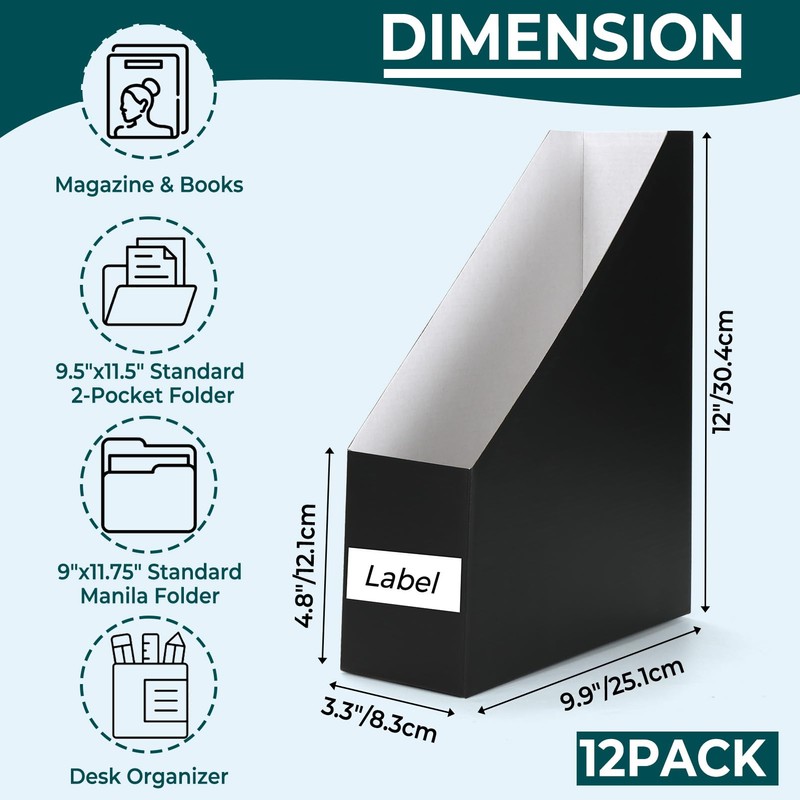 EXYGLO 12 Pack Magazine File Holder, Cardboard Magazine Rack with