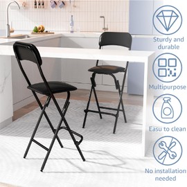 VOLIX Folding Bar Stool with Back, Tall Folding Stool Chair Leather Padded Portable Stool Counter Height Foldable Stool Chair, Collapsible Stool for Kitchen Bar - 2PC