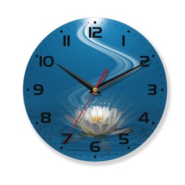 AZCXOIC Lotus Wall Clock Blue Clocks for Living Room Wall Clocks Battery Operated Silent Non-Ticking Decorative for Home Kitchen Bathroom Living Room Bedroom Office 10 Inch