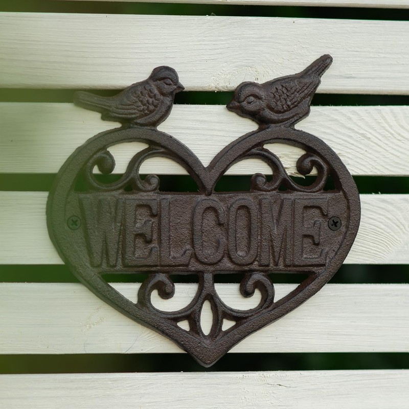 Woodside Cast Iron Heart Shape Wall Mounted Welcome Sign for