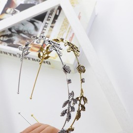 2 PCS Rose Leaves Vine Headband for Women, Vintage Metal Rose Flower Hair Hoop Hairband Wedding Hairpiece Bride Hair Accessories (Style1, One size)