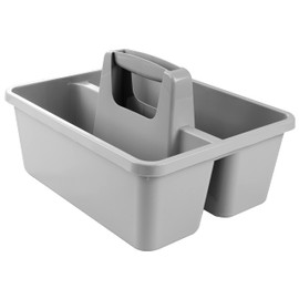 2 x Basket with Carry Handle - Grey - 2 Compartments - for Cleaning Supplies Cleaning Supplies Storage Cleaning Box Household Organiser