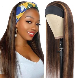 GzorOuzr Go P4/27 Straight Headband Wig For Women Glueless Wig With Natural Hairline Baby Hair No Lace Wig With Headband 14 Inch