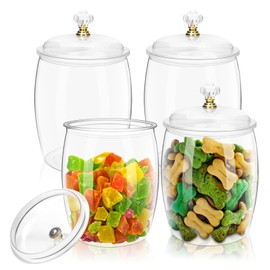 4 Pack 64 Oz Plastic Candy Jar with Lids, Airtight Clear Cookie Storage Containers, Leakproof Apothecary Style Kitchen Organization for Home, Wedding, Pantry & Bathroom Decor