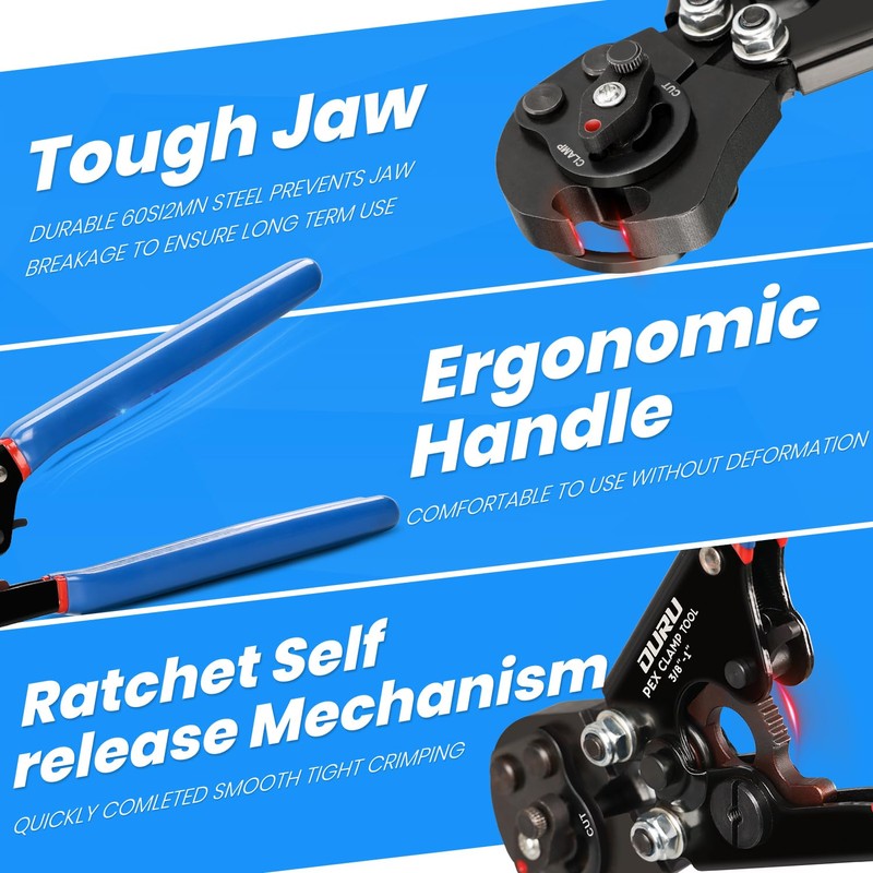 OURU 2 IN 1 Ratchet Pex Crimping Tool Pliers Cinch