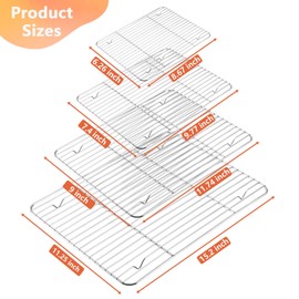 P&P CHEF Baking Cooling Rack Set for Cooking Roasting, 4-Piece Stainless Steel Wire Racks for Oven Use, Healthy & Dishwasher Safe, Rectangle, 8.6 + 9.7+ 11.6 + 15.3 Inch