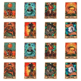 Airssory 16 Pcs 8 Styles Opaque Acrylic Tarot Card Charms Sun Moon Divination Charms Rectangle with Tarot Pattern Charms for DIY Jewelry Making and Keychains