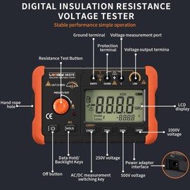 LEAGY VAD78 Digital Insulation Resistance Tester - Accurate Megohm Meter for DC/AC Voltage Testing (20-1500V, 20-750V) and Resistance Measurement (0-5000 Megohms)
