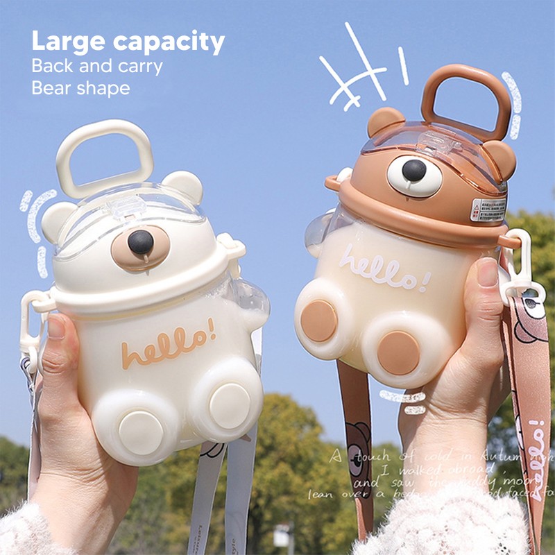 700ml Bear Water Bottle for Girls Kids with Straw Adjustable