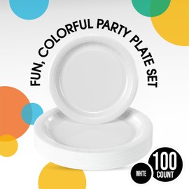 Exquisite White Paper Plates Disposable Heavy Duty 100 Pcs Plates Set 50-7" & 50-9" White Disposable Plates For Party Heavy Duty Paper Plate 350 GSM Birthday Party Supplies Plate Set