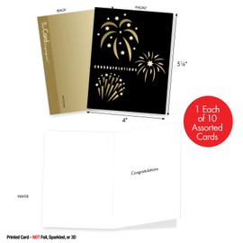 The Best Card Company - Elegant Event Congratulations - 10 Congratulations Cards with Envelopes (4 x 5.12 Inch) - Assorted Boxed Note Cards with Photos of Balloons, Presents, Fireworks AM6723CGG-B1x10
