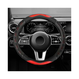 ZNDAW Carbon Fiber Steering Wheel Cover, Non-Slip Leather Steering Wheel Protector with 3D Honeycomb Design, Comfy Grip Breathable Sporty Auto Wheel Wrap for Most Cars Trucks SUVs (Red)