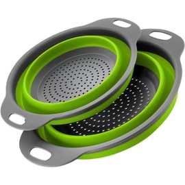 Collapsible Colander Set of 2 Round Kitchen Sink Strainer Set and Fruit Basket- 1 Large 1 Small Perfect for Draining Pasta, Vegetable and Fruit - Home Essentials (Green, One Size)
