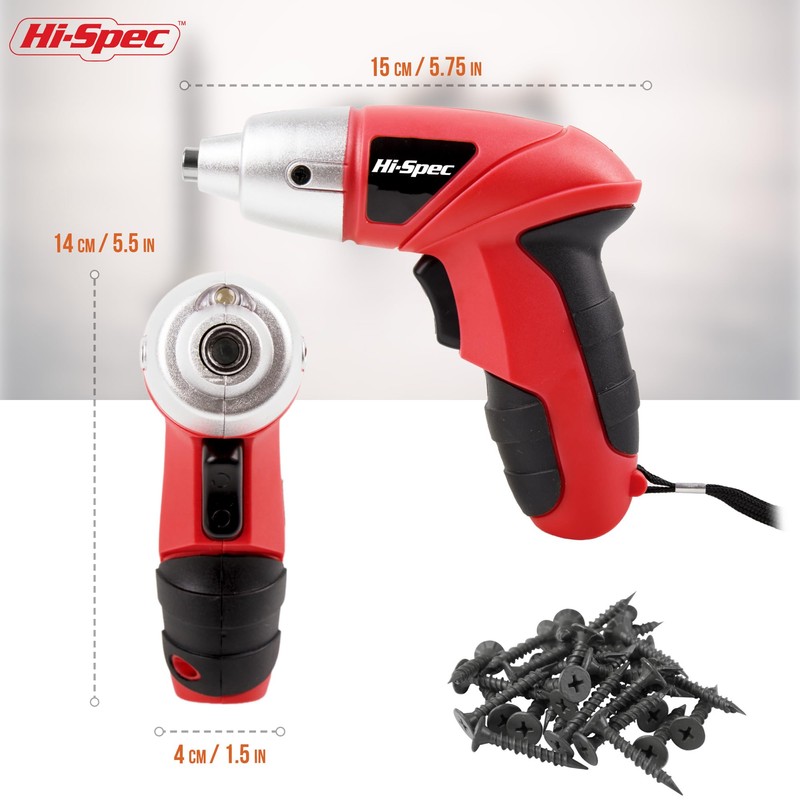 Hi-Spec 27pc 3.6V Red Small Power Electric Screwdriver Set. Cordless