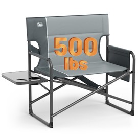 TIMBER RIDGE XXL Foldable Directors Chair with Side Table, Extra Wide Camping Chairs for Adults Heavy Duty Supports 500 lbs, Oversized Folding Lawn Chair for Picnic Beach Sports Fishing, Grey