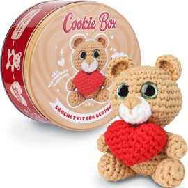 Cookie Box Crochet Kit for Beginners - Learn to Crochet Amigurumi Stuffed Animals - Gift - for Kids (13+) and Adults - Beginner-Friendly Yarn - Stitch-by-Stitch Video Tutorial - Bear Charlie