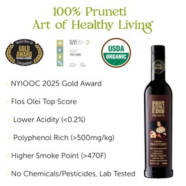 Pruneti Frantoio Organic Extra Virgin Olive Oil – Italian Olive Oil from Tuscany, Italy, 2025 Gold Award Winner – 500+ mg/kg High Polyphenols evoo – Cold pressed for Phenolic Shots & Finishing Use