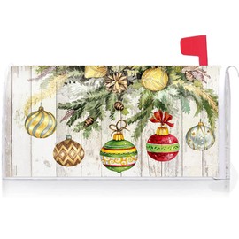 Texupday Christmas Ornament Baubles Decoration Mailbox Cover with Magnetic Strip Winter Mailbox Wraps Post Letter Box Cover Standard Size 21" X 18" for Garden Outdoor Yard Decor