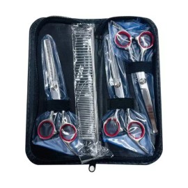 동물 티닝세트 셀프앞머리 털다듬기 헤어컷팅가위 가축 Animal Grooming Set Self Pet Hair Cutting Scissors [Black (Red)]