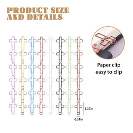 Paper Clips for Bible Study Supplies Office Supplies for Men Women Cross Paper Clips Paperclips for Journaling Bookmarks Bible Study Tools Accessories Colorful Notebook Document Clips 48psc