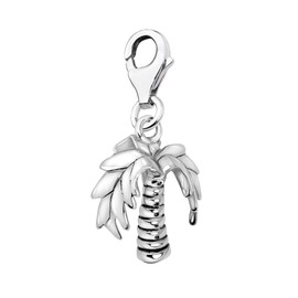 Quiges 3D Palm Tree Clip On Charm Pendant Silver Plated Women's Jewellery