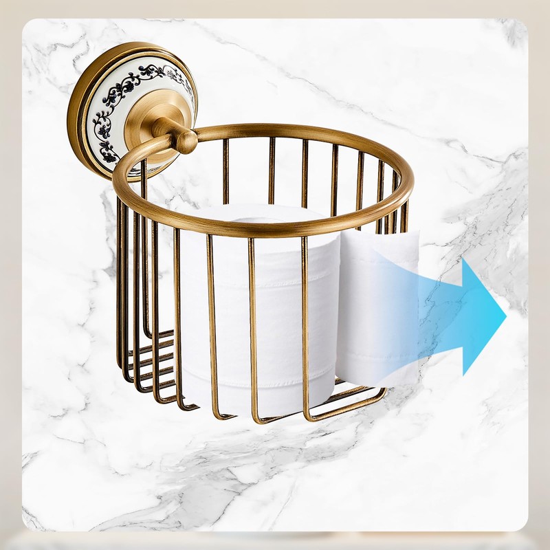 Vintage Wall-Mounted Toilet Paper Holder with Wire Basket Design, Antique