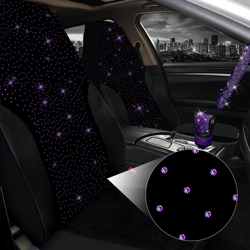 Jusen 17 Pack Bling Car Seat Covers Set Car Diamond