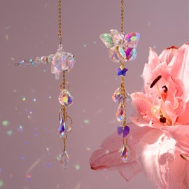 YeahBoom Pack of 2 Suncatcher Crystal Window, Butterfly Dragonfly Crystal Pendant Decoration, Hanging Window Decoration, Rainbow Suncatcher Crystal