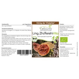 Cellavita Bio Ling Zhi/Reishi Vita 120 Capsules "Shiny Lacquer Porling" from Controlled Organic Cultivation without Additive Made Vegan Laboratory Tested Top Quality (120 Capsules)