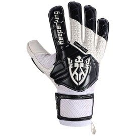Keeperking SP 2.0, Junior, Teenagers, Adults, Children's Goalkeeper Gloves with Fingersaves, Men's Latex Goalkeeper Gloves with Strong Grip and Removable Finger Protection (3, Black/White)