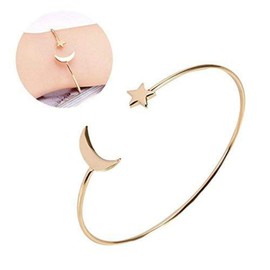 Bangle Simple Open Cutout Cuff Fashion Bracelet with Moon Star Decoration for Women Girls.(Gold)