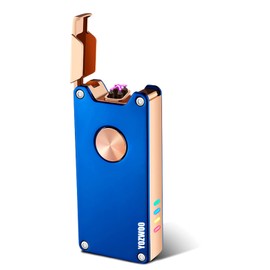 YOZWOO Plasma Lighter Rechargeable USB Electric Lighter Dual Arc Lighter Windproof Flameless Electronic Lighter Pocket Metal Lighter with LED Battery Indicator for Candle, Fireworks, Incense(Blue)