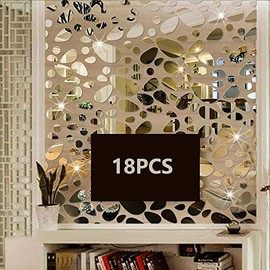 TTSAM 18PCS Silver Mirror Decals Acrylic Cobblestone Shape Wall Stickers(Not a Real Mirror), Cobblestone Shape DIY Decor for Home Room Bedroom Office Decoration Silver Mirror